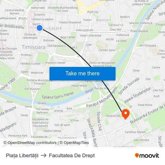 Piața Libertății to Facultatea De Drept map