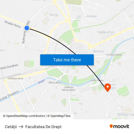 Cetății to Facultatea De Drept map