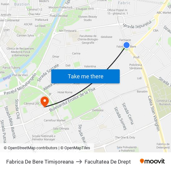 Fabrica De Bere Timișoreana to Facultatea De Drept map