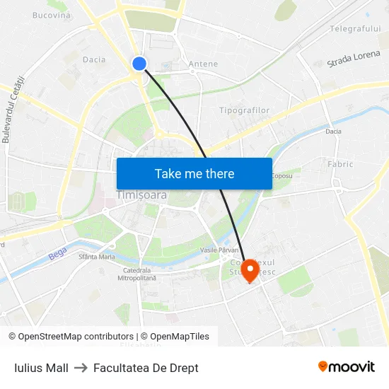 Iulius Mall to Facultatea De Drept map