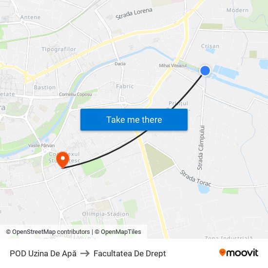 POD Uzina De Apă to Facultatea De Drept map