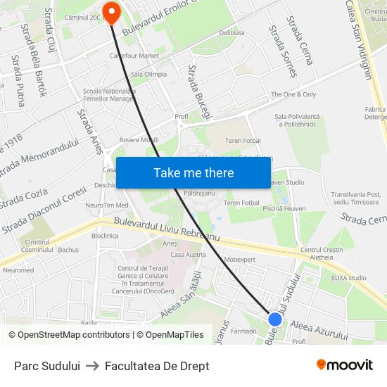 Parc Sudului to Facultatea De Drept map