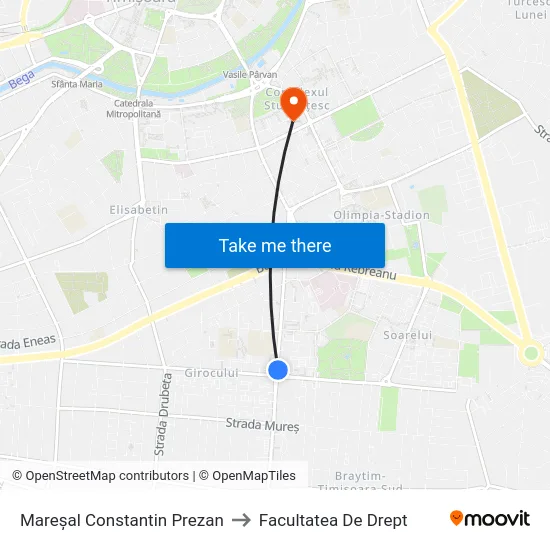 Mareșal Constantin Prezan to Facultatea De Drept map