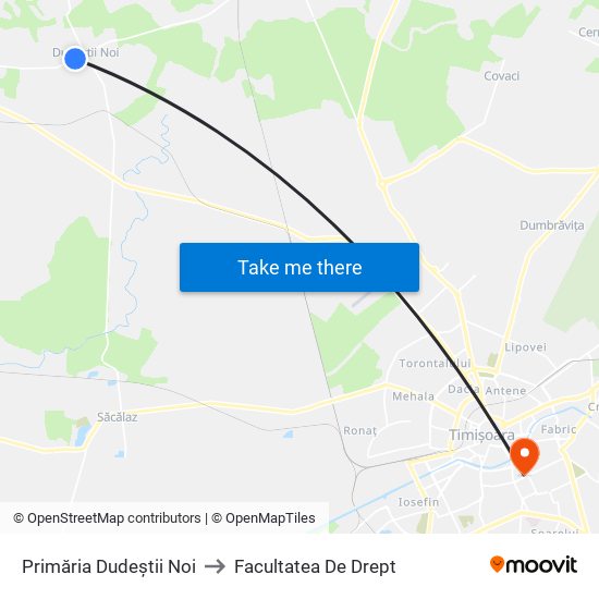 Primăria Dudeștii Noi to Facultatea De Drept map