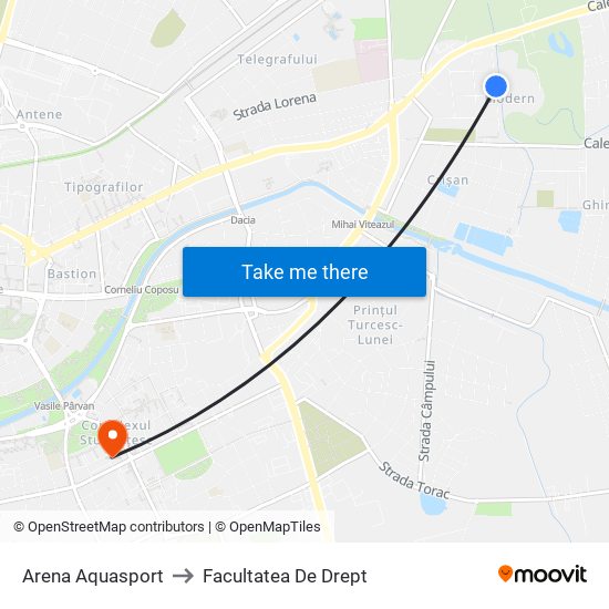 Arena Aquasport to Facultatea De Drept map