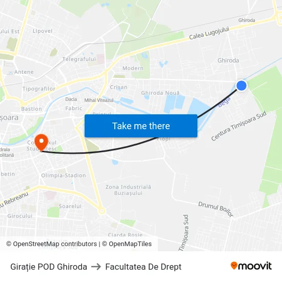 Girație POD Ghiroda to Facultatea De Drept map