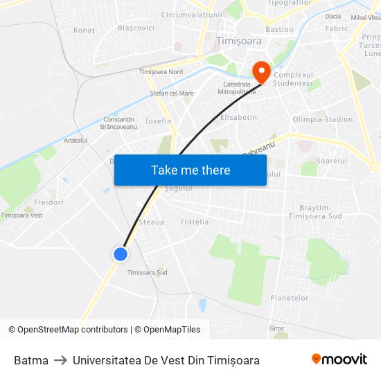 Batma to Universitatea De Vest Din Timișoara map