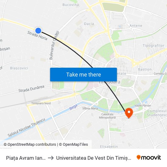 Piața Avram Iancu to Universitatea De Vest Din Timișoara map