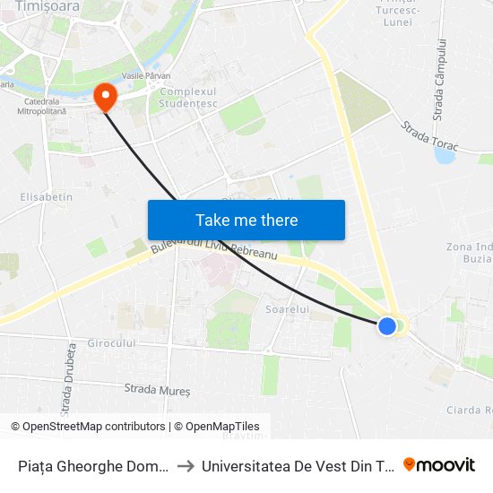 Piața Gheorghe Domășnean to Universitatea De Vest Din Timișoara map