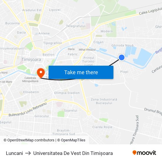 Luncani to Universitatea De Vest Din Timișoara map