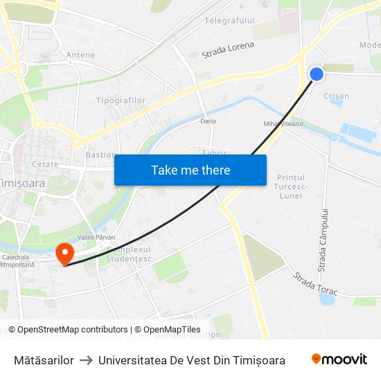 Mătăsarilor to Universitatea De Vest Din Timișoara map