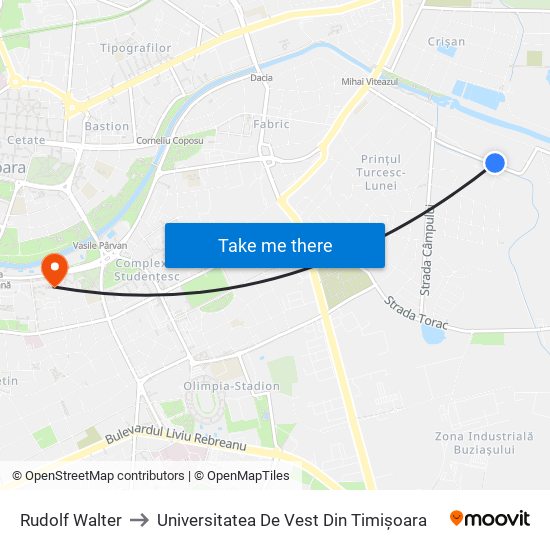 Rudolf Walter to Universitatea De Vest Din Timișoara map