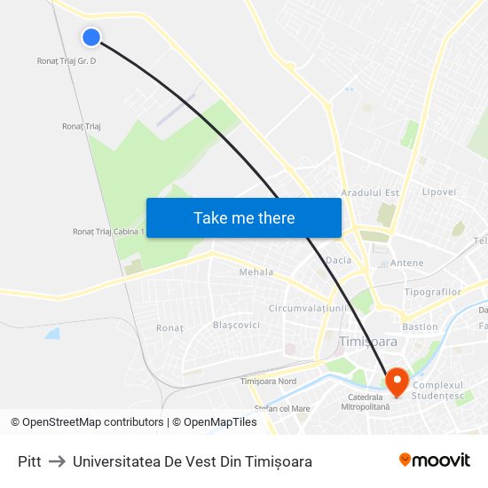 Pitt to Universitatea De Vest Din Timișoara map