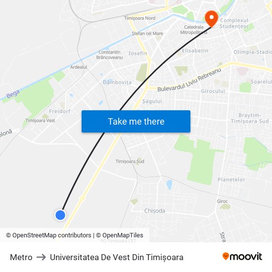 Metro to Universitatea De Vest Din Timișoara map