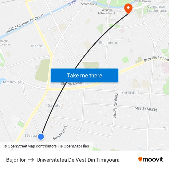 Bujorilor to Universitatea De Vest Din Timișoara map