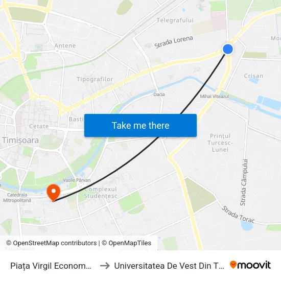 Piața Virgil Economu (Omv) to Universitatea De Vest Din Timișoara map