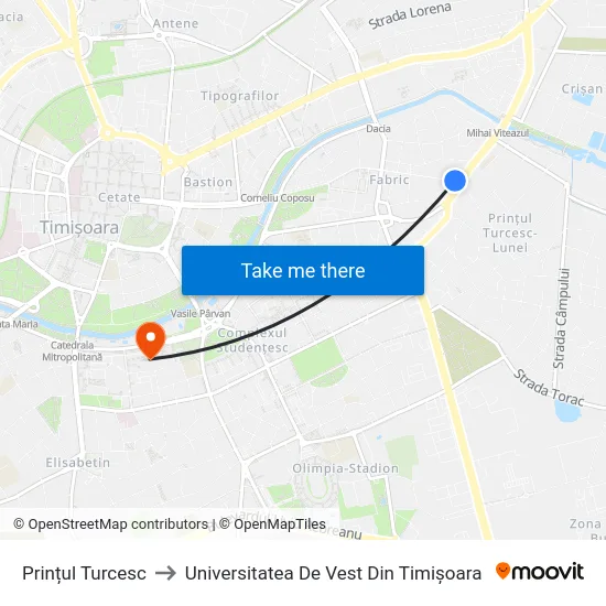 Prințul Turcesc to Universitatea De Vest Din Timișoara map