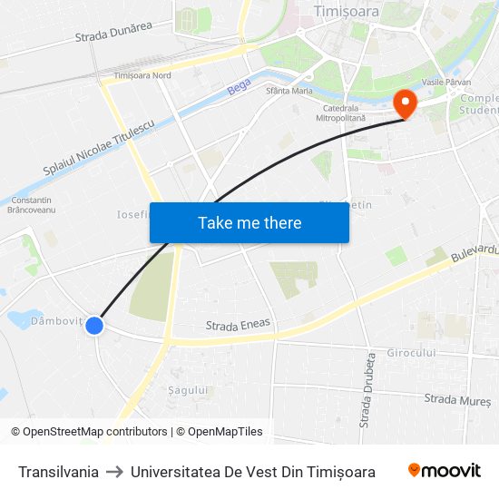 Transilvania to Universitatea De Vest Din Timișoara map