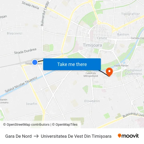 Gara De Nord to Universitatea De Vest Din Timișoara map