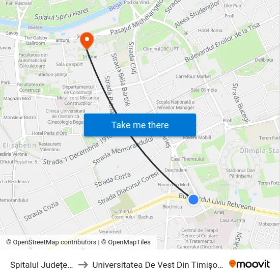 Spitalul Județean to Universitatea De Vest Din Timișoara map