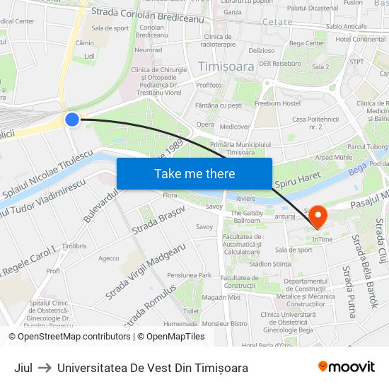 Jiul to Universitatea De Vest Din Timișoara map