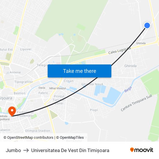 Jumbo to Universitatea De Vest Din Timișoara map