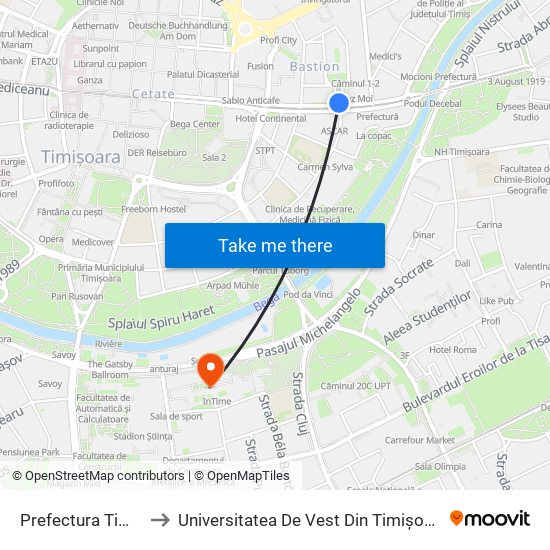 Prefectura Timiș to Universitatea De Vest Din Timișoara map