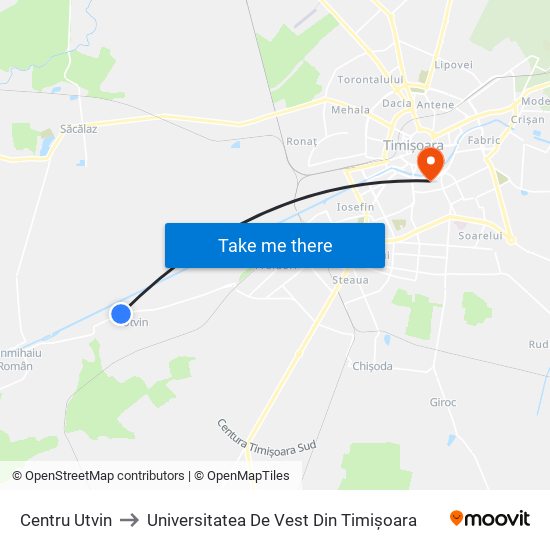 Centru Utvin to Universitatea De Vest Din Timișoara map