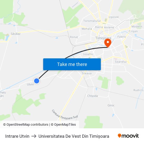 Intrare Utvin to Universitatea De Vest Din Timișoara map