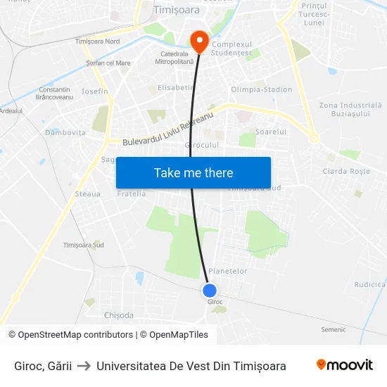 Giroc, Gării to Universitatea De Vest Din Timișoara map