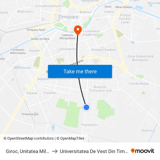 Giroc, Unitatea Militară to Universitatea De Vest Din Timișoara map