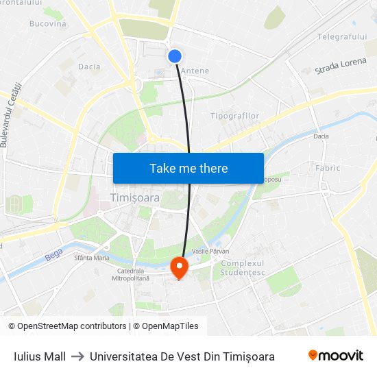 Iulius Mall to Universitatea De Vest Din Timișoara map