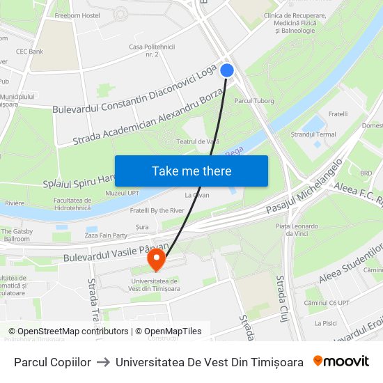 Parcul Copiilor to Universitatea De Vest Din Timișoara map