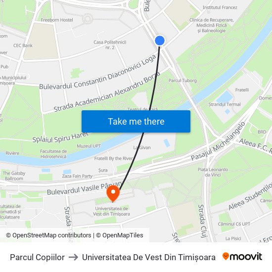 Parcul Copiilor to Universitatea De Vest Din Timișoara map