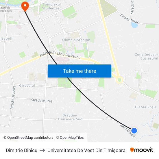 Dimitrie Dinicu to Universitatea De Vest Din Timișoara map