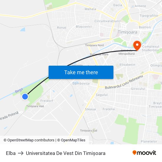 Elba to Universitatea De Vest Din Timișoara map