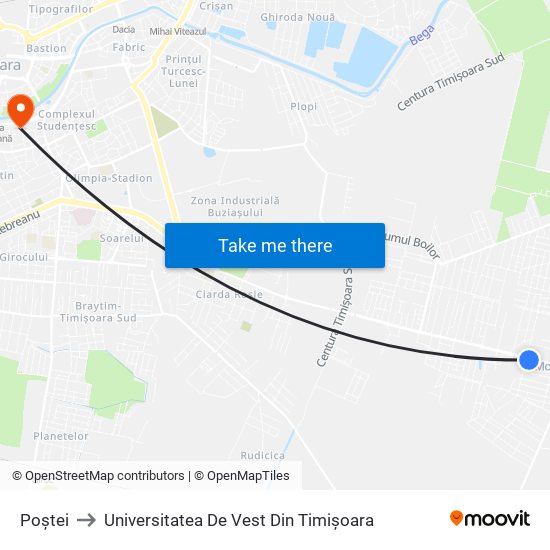 Poștei to Universitatea De Vest Din Timișoara map