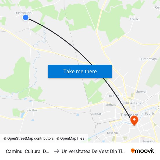 Căminul Cultural Dudești to Universitatea De Vest Din Timișoara map