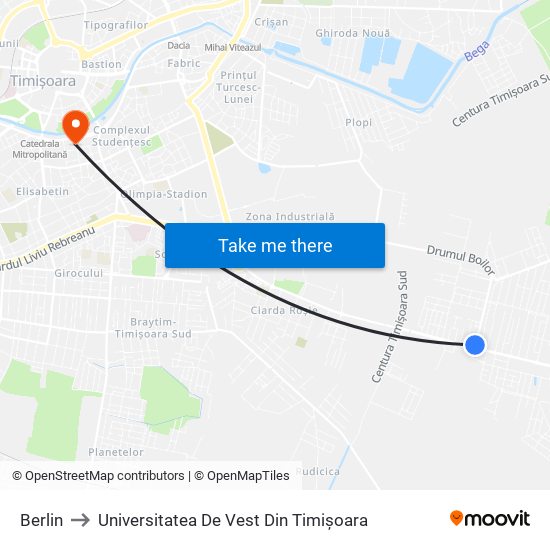 Berlin to Universitatea De Vest Din Timișoara map