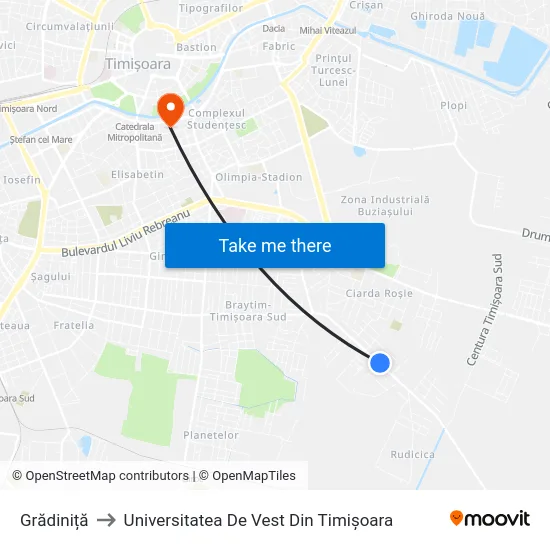 Grădiniță to Universitatea De Vest Din Timișoara map