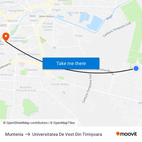 Muntenia to Universitatea De Vest Din Timișoara map