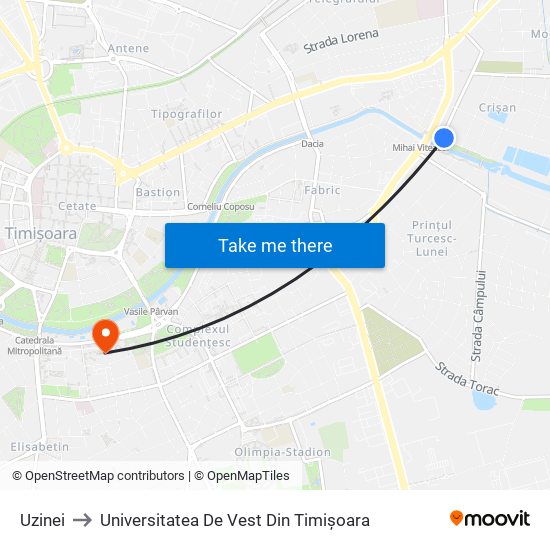 Uzinei to Universitatea De Vest Din Timișoara map