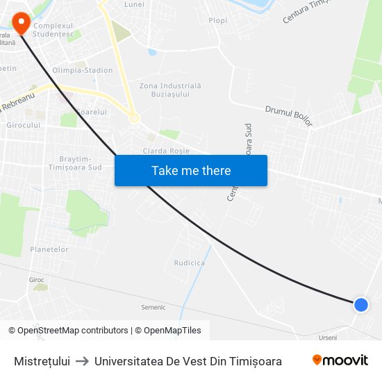 Mistrețului to Universitatea De Vest Din Timișoara map