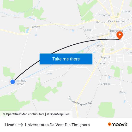 Livada to Universitatea De Vest Din Timișoara map