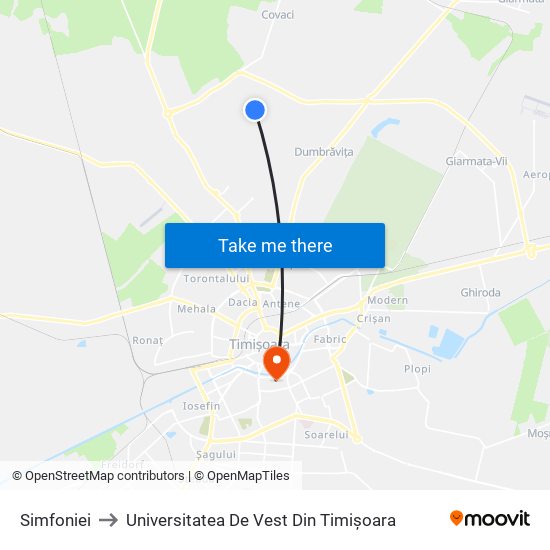 Simfoniei to Universitatea De Vest Din Timișoara map