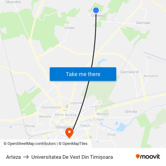 Arteza to Universitatea De Vest Din Timișoara map