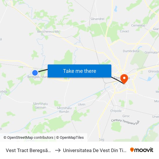 Vest Tract Beregsău Mare to Universitatea De Vest Din Timișoara map