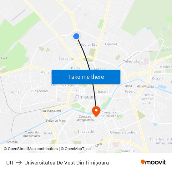 Utt to Universitatea De Vest Din Timișoara map