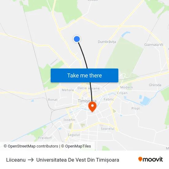 Liiceanu to Universitatea De Vest Din Timișoara map