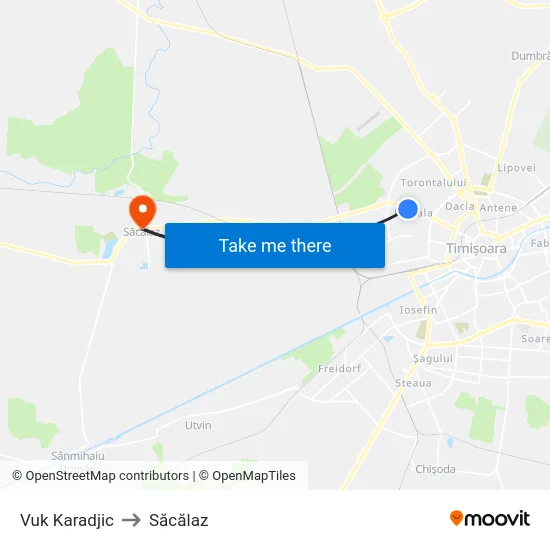 Vuk Karadjic to Săcălaz map